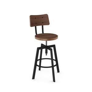 Amisco Woodland Adjustable Stool - Brown Wood - Black Metal