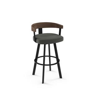 Tabouret de comptoir pivotant Lars par Amisco 25,5 po polyester gris foncé/bois brun/métal noir