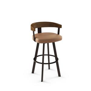 Tabouret de comptoir pivotant Lars 25,5 po, polyuréthane caramel, bois brun pâle, métal brun foncé