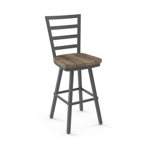 Amisco Prescot 25.25-in Swivel Counter Stool -  Grey Distressed Wood - Matt Dark Grey Metal