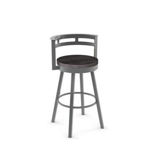 Amisco Vector 25.5-in Swivel Counter Stool - Dark Grey Distressed Wood - Glossy Grey Metal