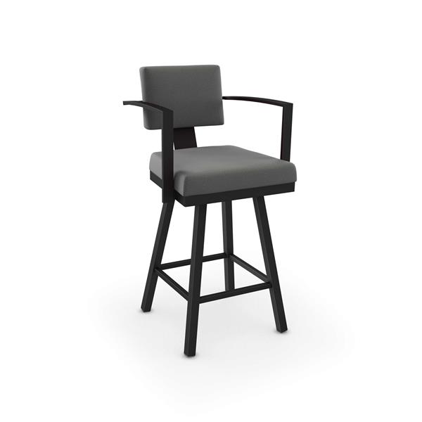 Amisco Akers 30.25-in Swivel Bar Stool - Heather Light Grey Polyester - Black Metal