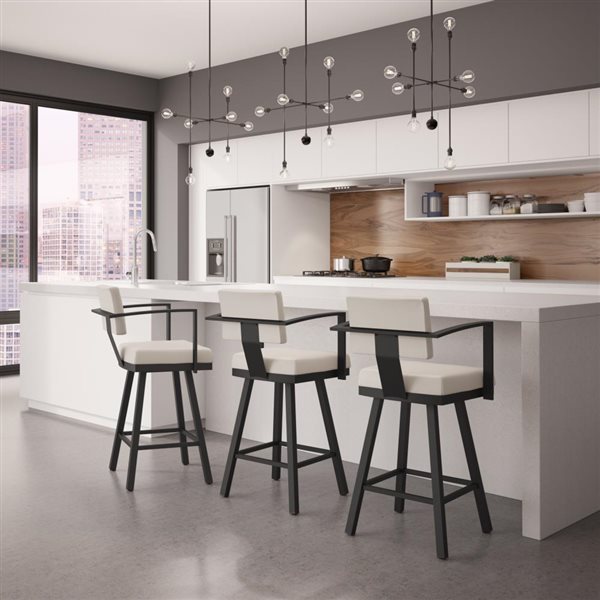 Amisco Akers 30.25-in Swivel Bar Stool - Cream Faux Leather - Black Metal