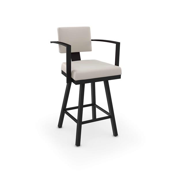 Amisco Akers 30.25-in Swivel Bar Stool - Cream Faux Leather - Black Metal
