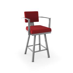 Tabouret de comptoir pivotant Akers 26,25 po, polyester rouge, métal gris lustré