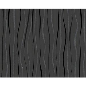 A.S. Creation Modern Decorative Wallpaper Roll - Curved Lines - Metallic Black