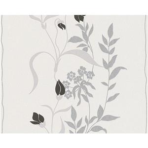 A.S. Creation Modern Decorative Wallpaper Roll - Floral - Black/Light Grey