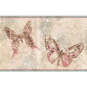 York Wallcoverings Abstract Rose and Butterflies Wallpaper Border - Beige