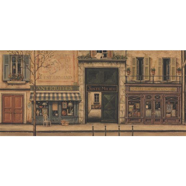 Vintage French Street Shops Extra Wide Wallpaper Border Retro Design Roll 15 x 12 