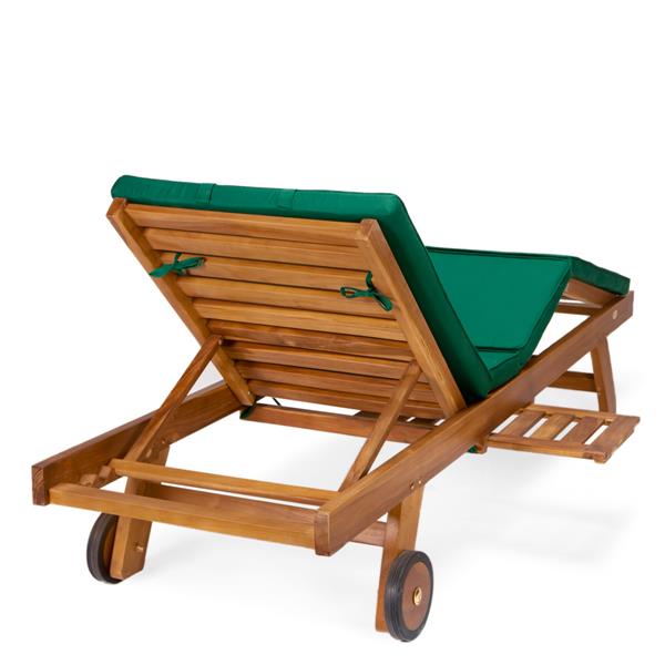 All Things Cedar Teak Chaise Lounge with Green Cushion