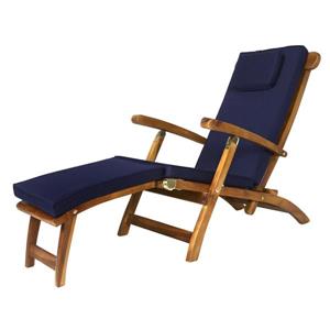 All Things Cedar Teak Steamer Chair Blue Cushion