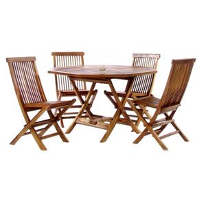 Table Octagonale et 4 chaises pliantes, Coussin bleu