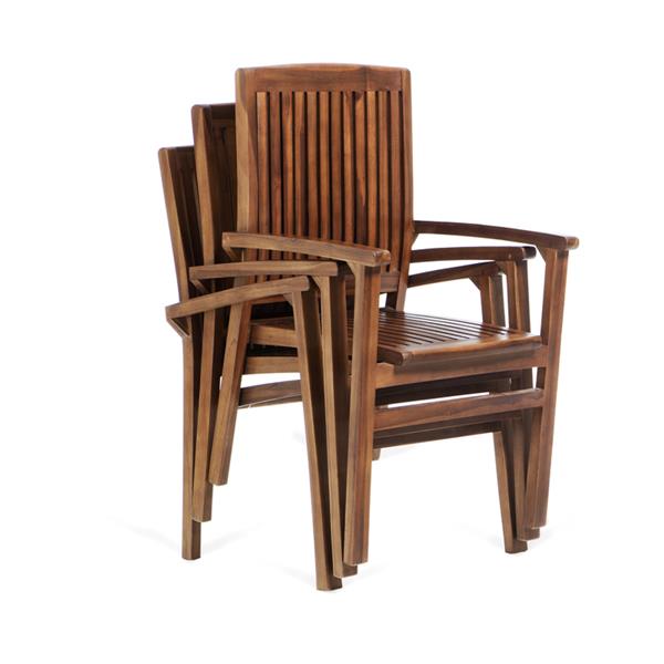 All Things Cedar 6 Teak Extension Folding Chair Set - 1 Table - Red Cushion