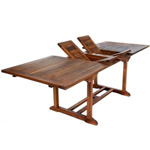 All Things Cedar 6 Teak Extension Folding Chair Set - 1 Table - Green Cushion