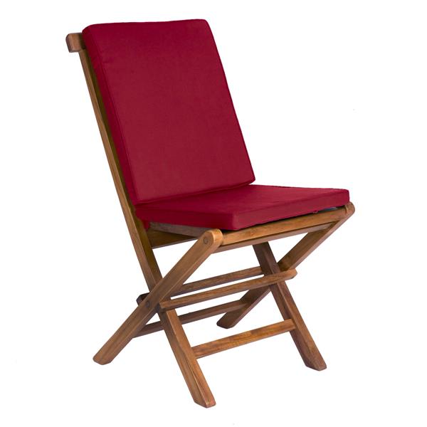 All Things Cedar 8 Teak Extension Folding Chair Set and 1 Table- Red Cushion