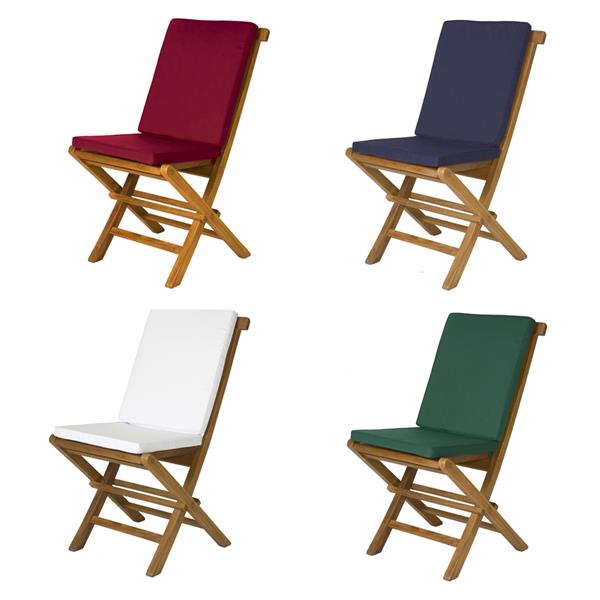 All Things Cedar 8 Teak Extension Folding Chair Set and 1 Table- Red Cushion