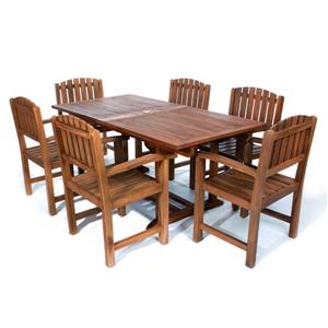Ensemble de 6 chaises et 1 table en teck, coussin rouge