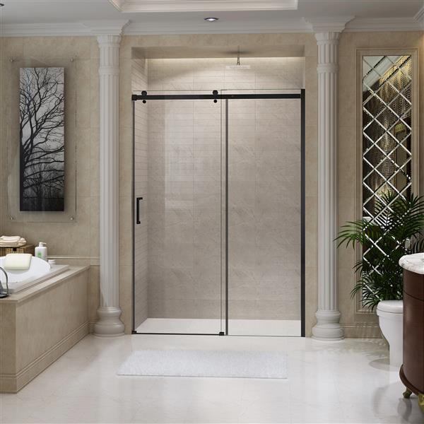 Jade Bath Quartz 48-in Sliding Shower Door with Matte Black Hardware