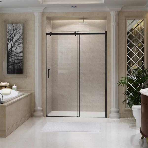 Jade Bath Quartz 60-in x 78.75-in Sliding Shower Door Matte Black Hardware