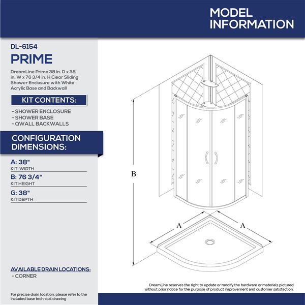 DreamLine Prime 38-in White Acrylic Shower Base Kit