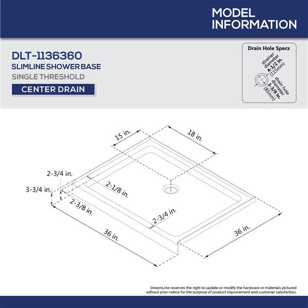 DreamLine SlimLine 36-in x 36-in White Acrylic Shower Base