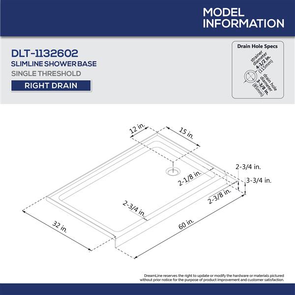 DreamLine SlimLine 32-in x 60-in White Acrylic Shower Base