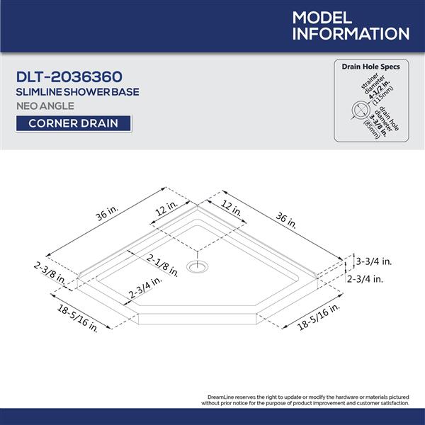 DreamLine SlimLine 36-in x 2.75-in White Acrylic Shower Base