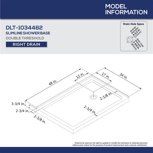 DreamLine SlimLine 34-in x 2.75-in White Acrylic Shower Base