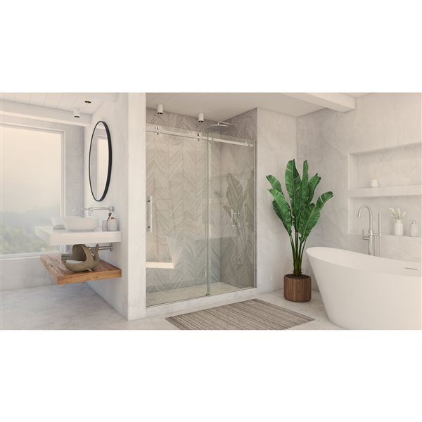 Enigma Air 56-60 x 76 Frameless Sliding 10mm Shower Door in Brushed Stainless Steel