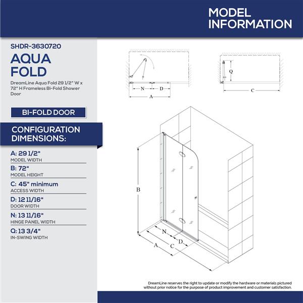 DreamLine Aqua Fold 29.5-in x 72-in Chrome Bifold Shower Door