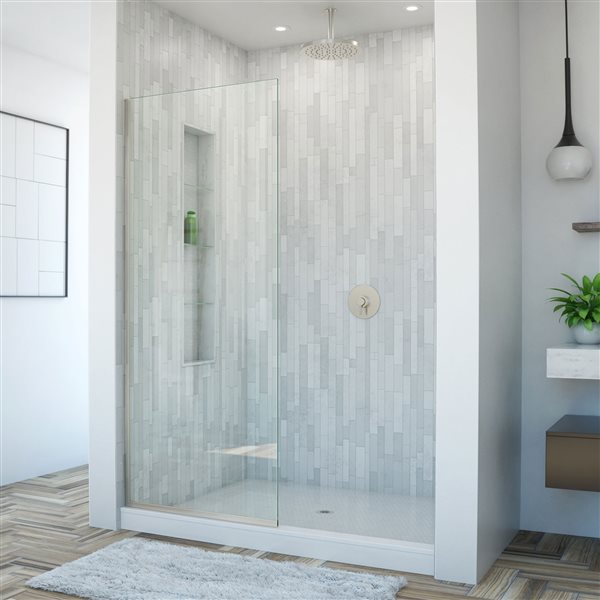 DreamLine Linea 34-in x 72-in Nickel Fixed Shower Door