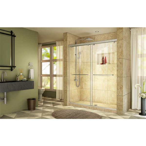 Porte de douche coulissante Charisma, 60 po x 76 po, chrome