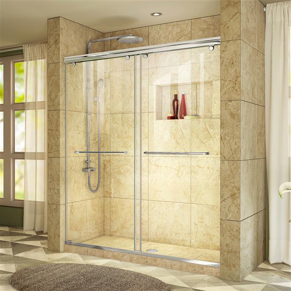 Porte de douche coulissante Charisma, 60 po x 76 po, chrome