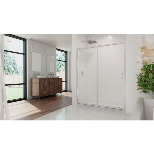 Infinity-Z 56-60 x 72 Semi-Frameless Sliding Shower Door, Frosted 6mm Tempered Glass in Brushed Nickel