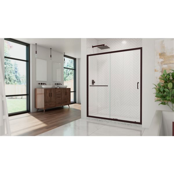 Infinity-Z 56-60 x 72 Semi-Frameless Sliding Shower Door, Clear 6mm Tempered Glass in Oil Rubbed Bronze