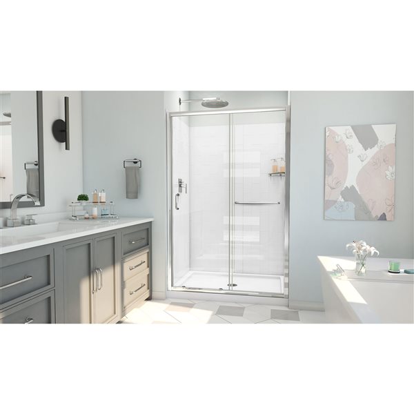 Infinity-Z 44-48 x 72 Semi-Frameless Sliding Shower Door, Clear 6mm Tempered Glass in Chrome