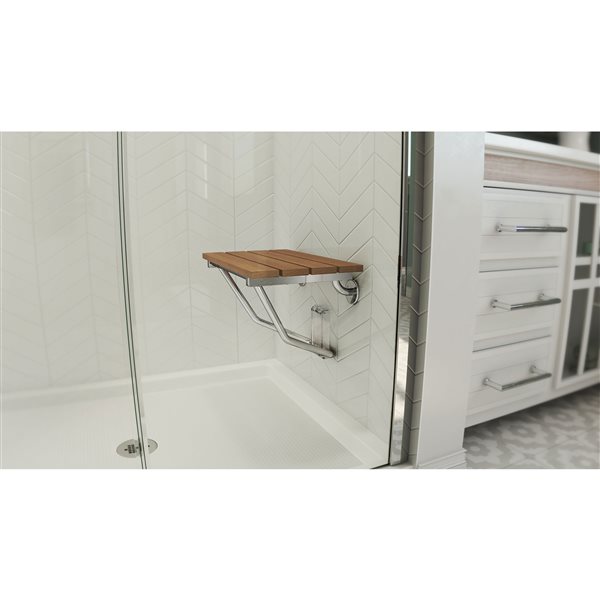 DreamLine Shower Seat - 15-in x 20-in - Wood - Chrome