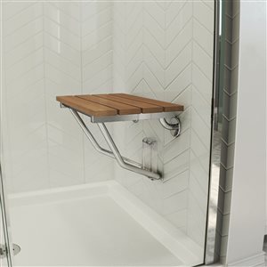 DreamLine Shower Seat - 15-in x 20-in - Wood - Chrome