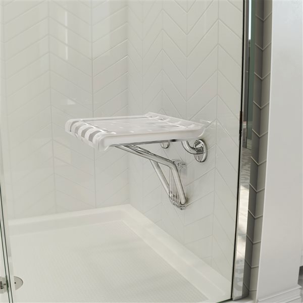 Siège de douche DreamLine, 15 po x 20 po, plastique, chrome