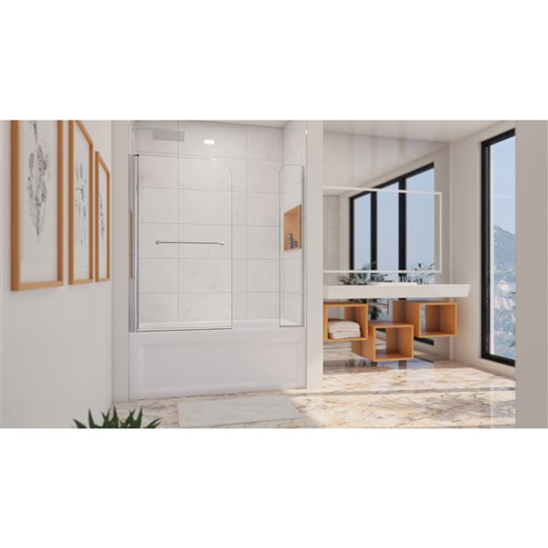 Aqua Swing 34 x 58 Frameless Screen TubDoor in Chrome with 6mm Tempered Glass