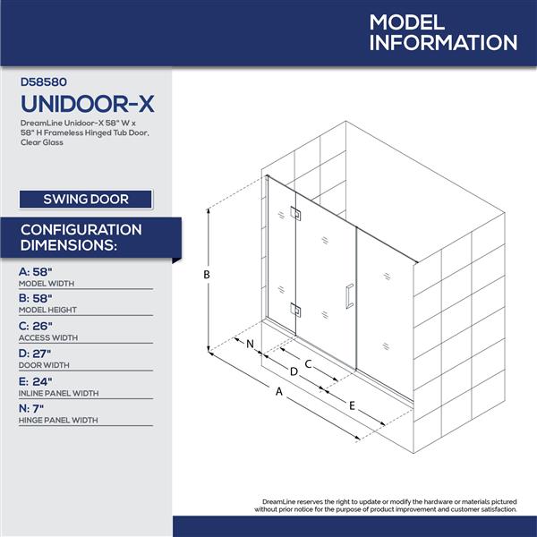 DreamLine Unidoor-X Shower Door - 58.5-in x 58-in - Glass - Chrome