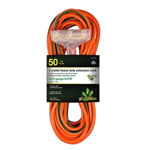 Rallonge électrique résistante à 3 prises, 12/3, 50', orange