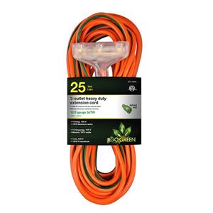 GoGreen Power 3-Outlet Heavy Duty Extension Cord - 12/3 - 25-ft - Orange