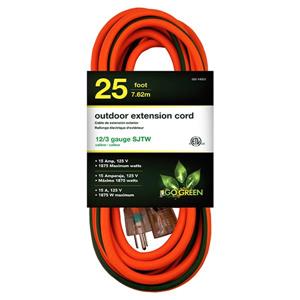 GoGreen Power Outdoor Extension Cord - 12/3 SJTW - 25-ft - Orange