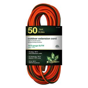 GoGreen Power Outdoor Extension Cord - 14/3 SJTW-A - 50-ft - Orange