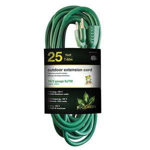 GoGreen Power Outdoor Extension Cord - 16/3 SJTW - 25-ft - Green