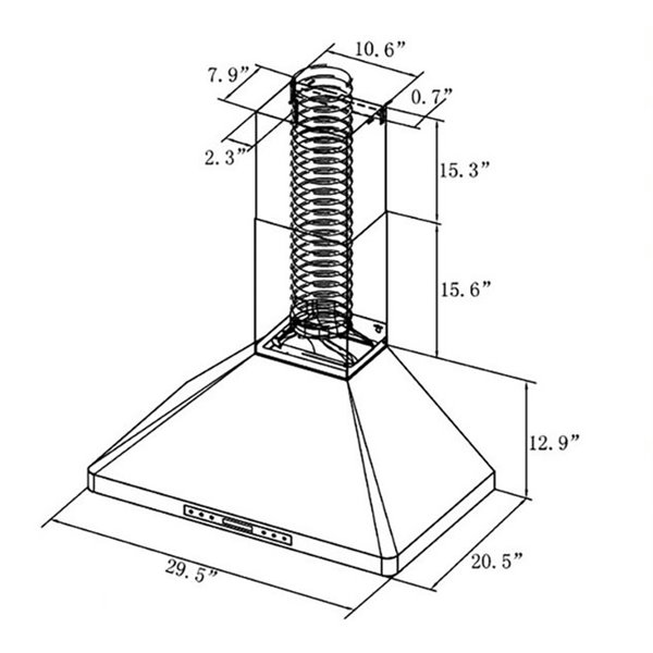 Turin Roma Wall Mounted Range Hood Stainless 30" - 900 CFM