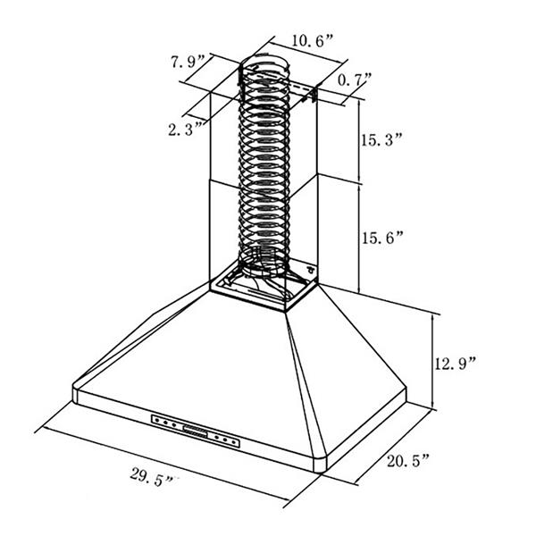 Turin Milita Wall Mounted Range Hood 30" - 900 CFM