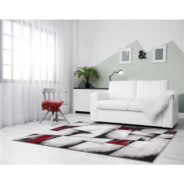 Tapis Geored, 2 pi x 8 pi, polypropylène, gris/rouge