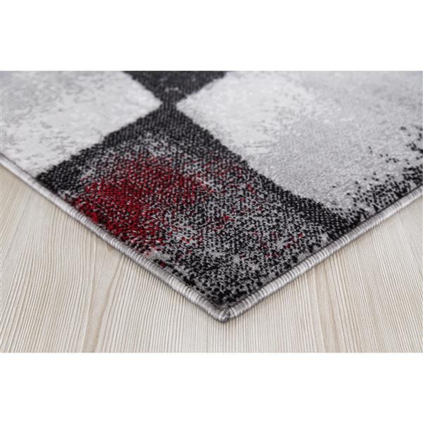 Tapis Geored, 2 pi x 8 pi, polypropylène, gris/rouge